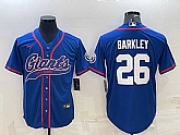 Men's New York Giants #26 Saquon Barkley Blue With Patch Cool Base Stitched Baseball Jersey,baseball caps,new era cap wholesale,wholesale hats